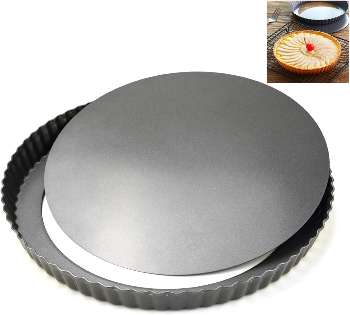 LUUFAN Non-Stick Quiche Pan Tart Pan with Loose Bottom, Round Fluted Flan Tin (28cm/11inch)