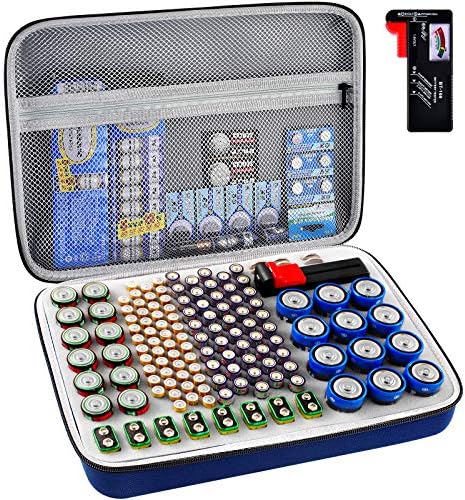GWCASE Battery Organizer Storage Holder, Fits AA AAA 9V C D Lithium 3V CR2016 CR1632 CR2032 CR2025, Includes Battery Tester Checker