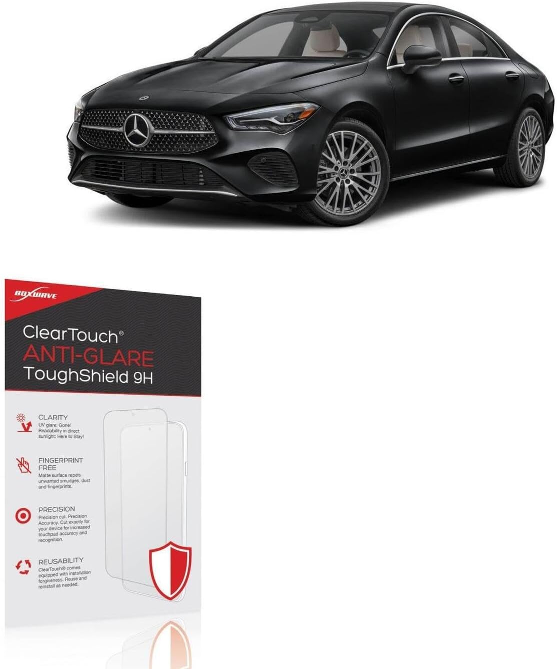 BoxWave Screen Protector Compatible with Mercedes-Benz 2025 CLA Coupe Display (10.25 in) - ClearTouch Anti-Glare ToughShield 9H (2-Pack), Anti-Glare 9H Tough Flexible Film Screen Protector