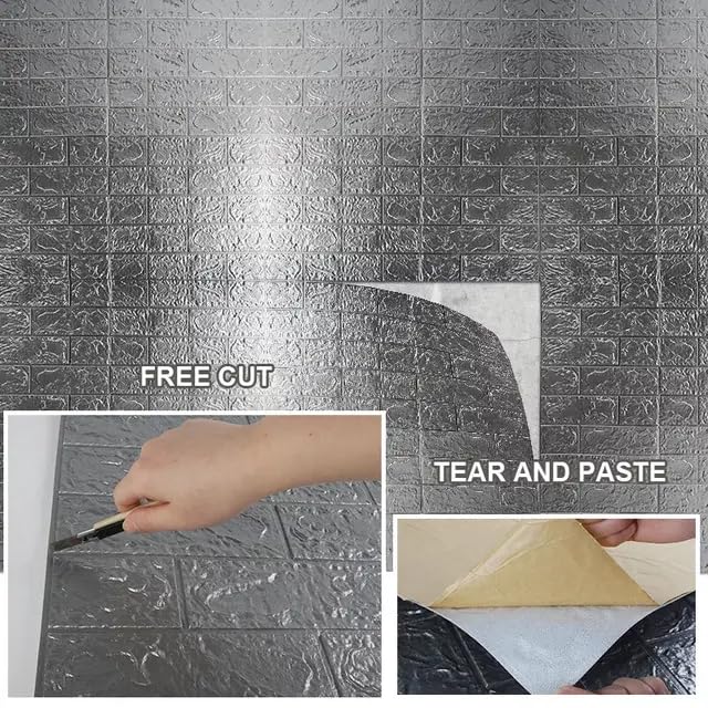 Image of Self-Adhesive Waterproof PE Foam 3D Wall Panels Wallpaper Sticker for Bathroom Living Room and Home Decoration (70 x 77cm, Appx. 5.8Sq Feet) (Grey, 1)