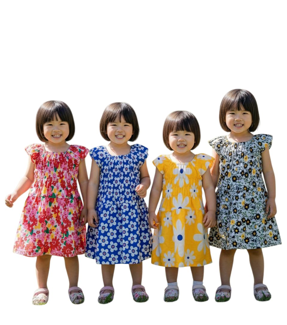 Mudgal India Creations Baby Girl Cotton Knee Length MIDI/Frock (Pack of 4 Nos.)