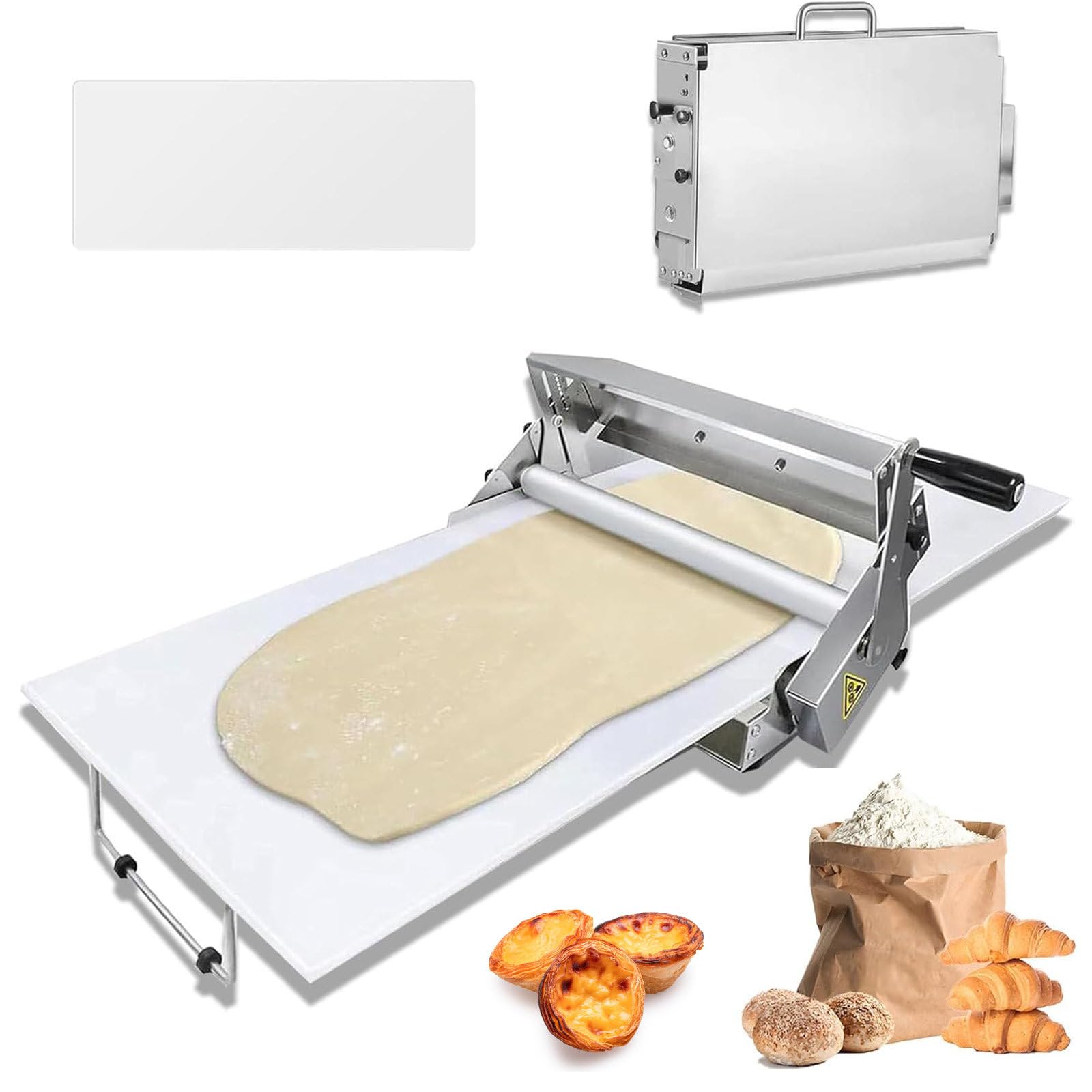 15.8" Sfogliatrice Pasticceria Manuale Pieghevole Acciaio Inossidabile,Spessore Regolabile 0-25 mm,Sfogliatrice Professionale Pasticceria,per Panetteria,Pizza,Croissant 300