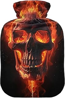 Wajiw Hot Water Bottle with Cover 1L Warm Water Bottle for Hot and Cold Compress Hot and Cold Therapies,Hand Feet Warmer,Halloween Skull