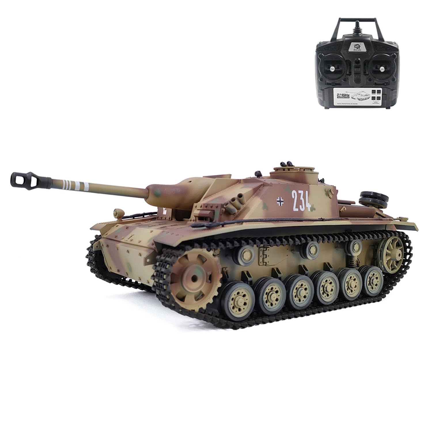 wheelfun Henglong 1/16 Henglong Kunststoff 2,4G 7,0 RTR RC-Panzer-Modell Deutscher Stug III 3868 BB IR Stahlgetriebe Batterie Radio Sound Licht Rauchen
