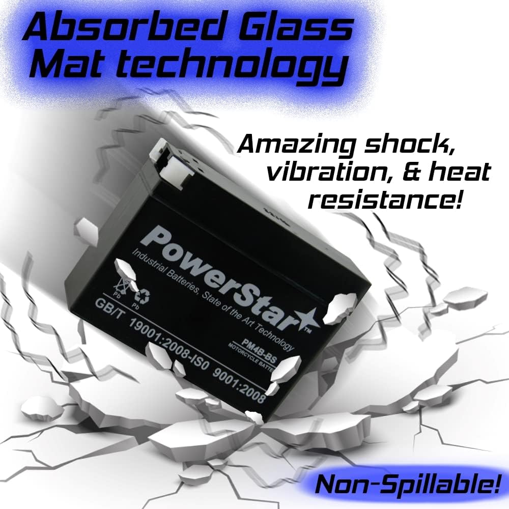 PowerStar PM4B-BS High Performance - AGM/SLA YT4B BS Motorcycle Battery Replaces YT4B - BS UT4B-BS Yamaha YJ50R Vino TTR 50 90 Suzuki DR-Z70