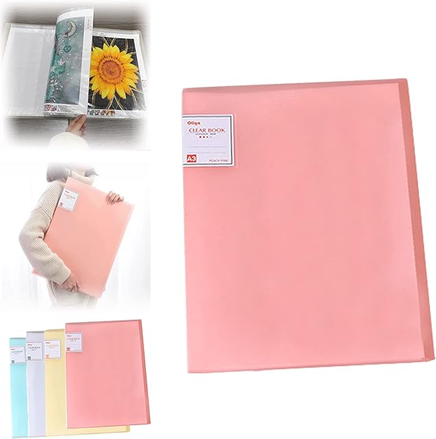 SoeHong A3 30 Pags Diamond Painting Storage Book, 30 Clear Pockets Sleeves Protectors Art Portfolio Book, Painting 30 Pages Storage Book Waterproof Diamond Drawing Holder, Red