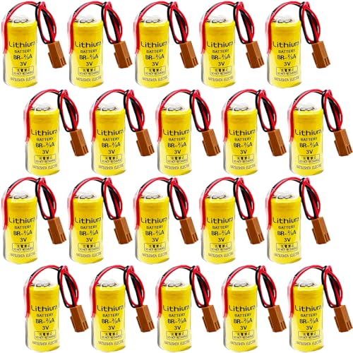 Ouyniei ◙ ⦅20 pcs⦆ BR-2/3A 1600mAh 3V Lithium Battery BR17335 for A98L-0031-0006 System Industrial Backup BR-2 3A Battery with Brown Plug
