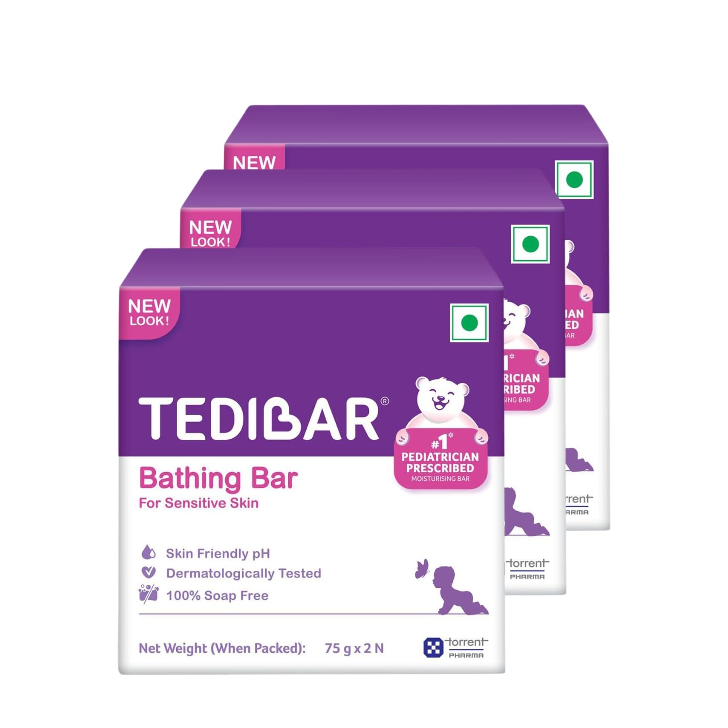 Tedibar Moisturising Baby Bathing Bar 75x2g (Pack of 3) 100% Soap Free No. 1* Pediatrician Prescribed Moisturising Bar - By Torrent Pharma