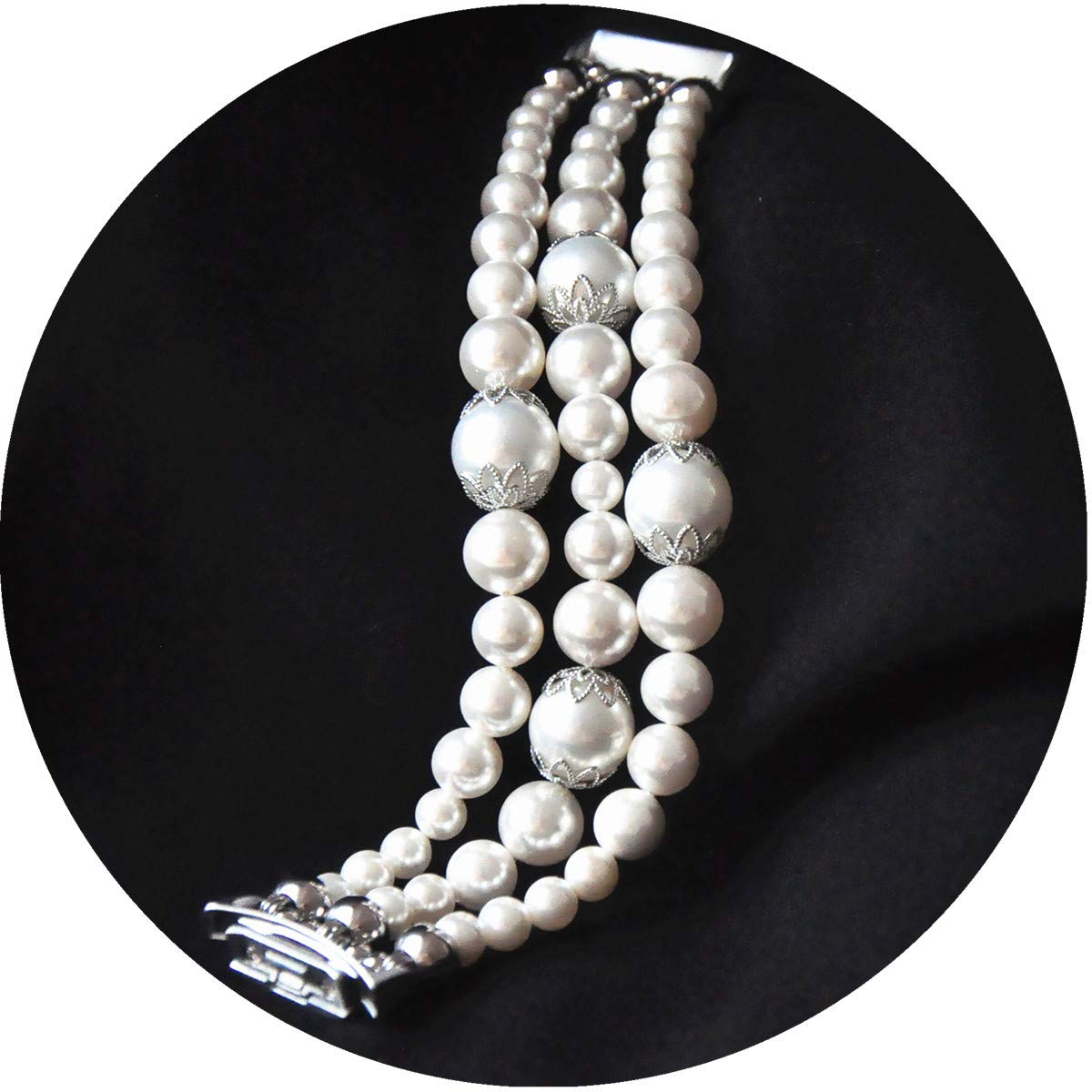 White Pearl Bands Compatible with Samsung Gear S2 Smartwatch Bands Exercising Elastic Stretch Handmade Jewelry Bracelet Watch Replacement Strap Wristband Wearable Watchbands Pearl