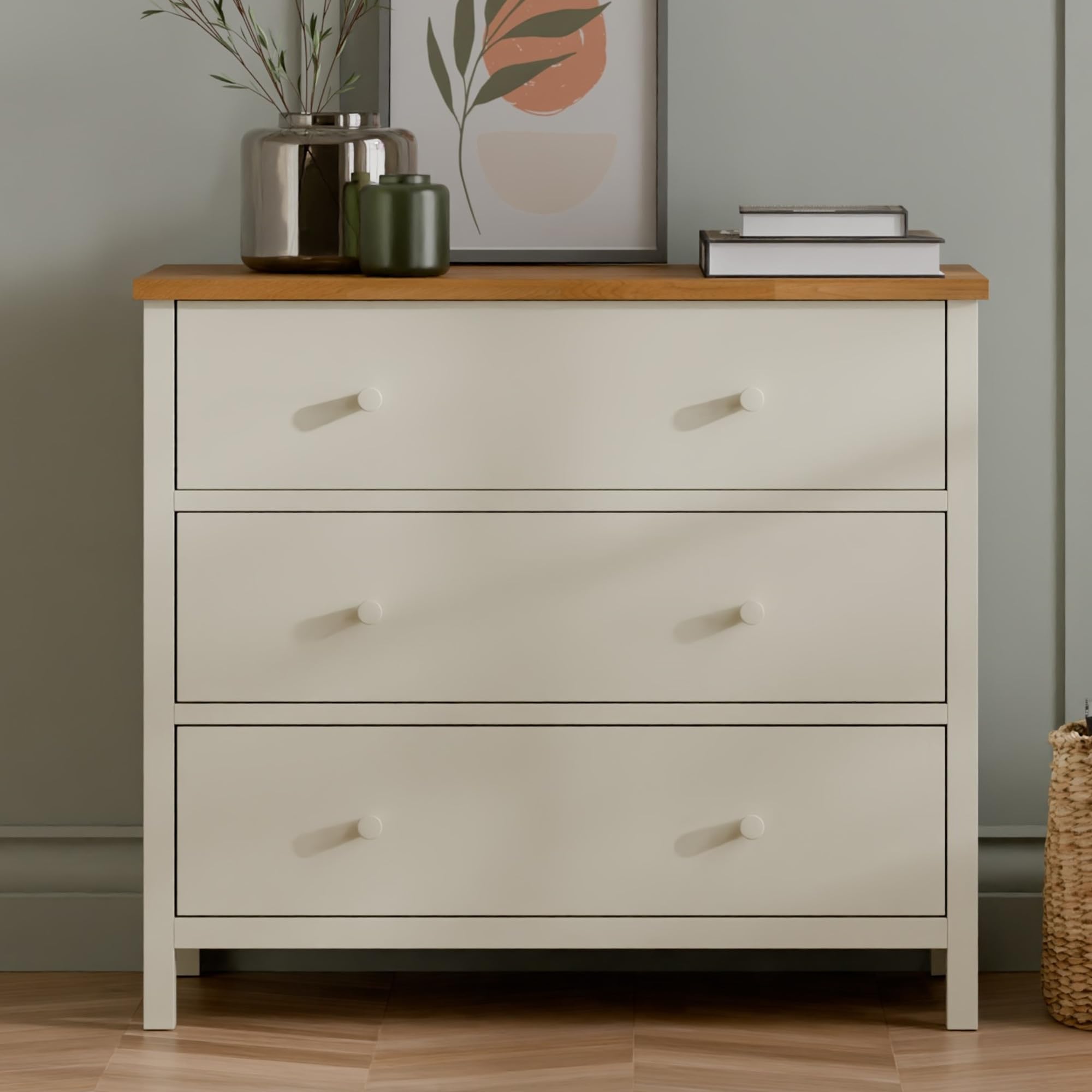 Julian Bowen Coxmoor 3 Drawer Chest - Ivory & Oak - Brown