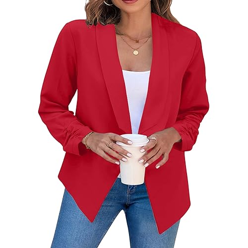BOFETA Women Long Sleeve Blazer Lightweight Open Front Business Jacket Blazer Notched Collar Slim Work Office Coat