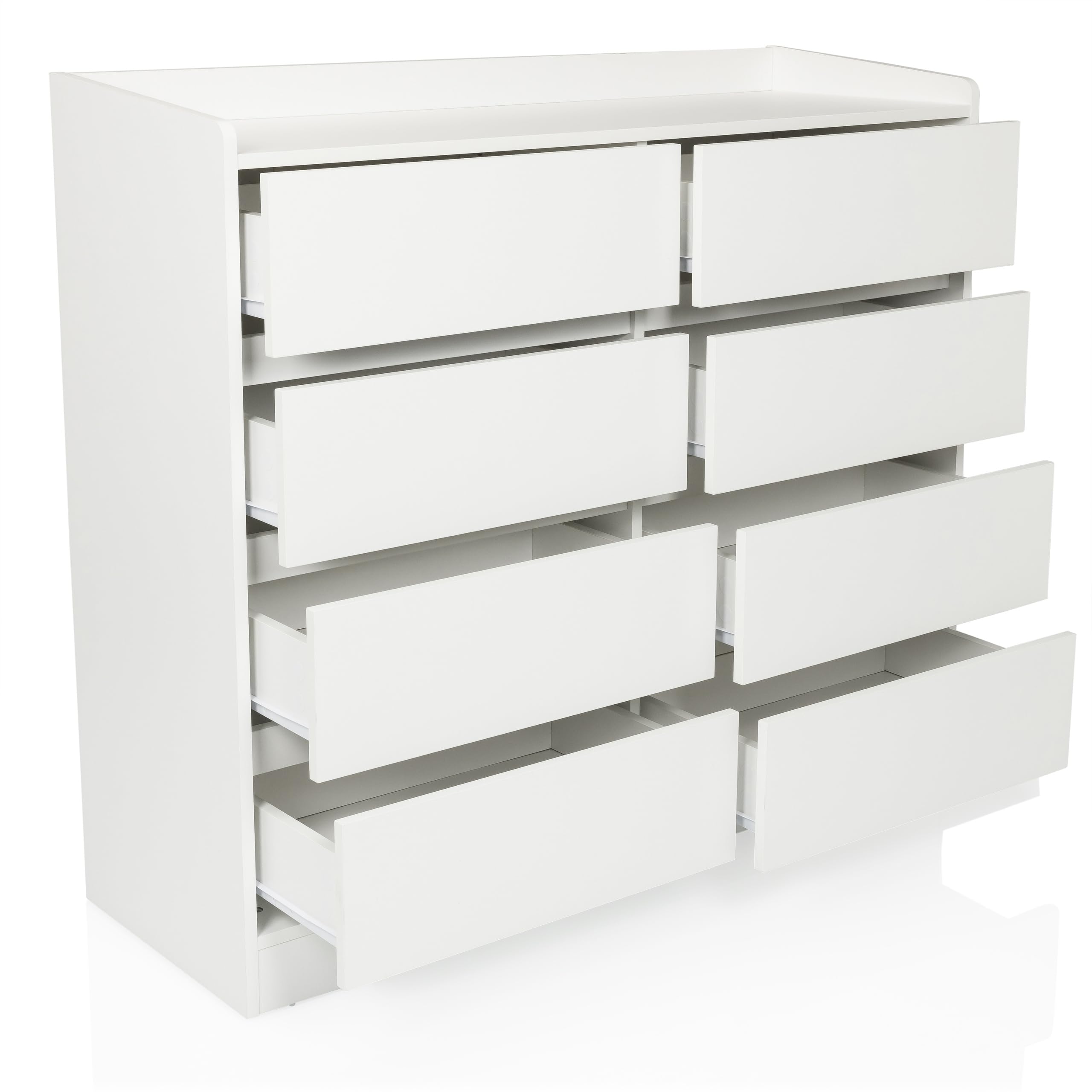 Cómoda con 8 cajones OSOYRO 110x38x98,5 cm Mueble aparador para salón Dormitorio Pasillo, sin Tiradores, Blanco
