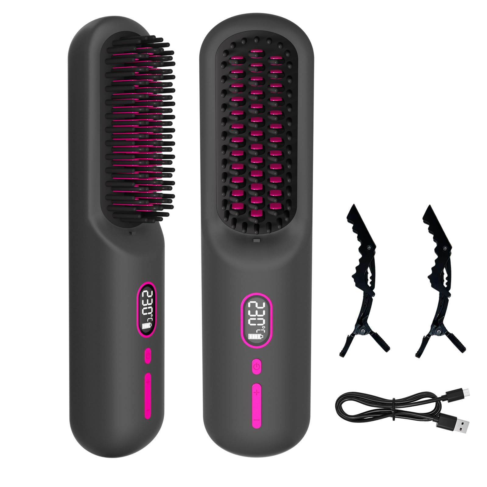 AOMEES 2-in-1 Glättbürste Kabellos, Haarbürste Elektrisch mit 9600-mAh-Akku & Ionentechnologie, 12 Temperaturstufen, Tragbare Haarglättbürste ohne Ziepen für Reisen & Alltag (Schwarz)