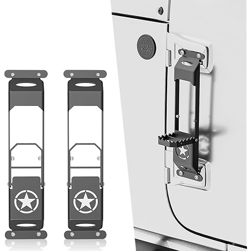 for JK JL JT Hinge Step Foldable Foot Pedal with Bottle Opener Compatible with 2007-2025 Jeep Wrangler JK JL JKU JLU & Gladiator JT 2/4 Doors, Foot Step Accessories Star Sign Door(2 PCS)