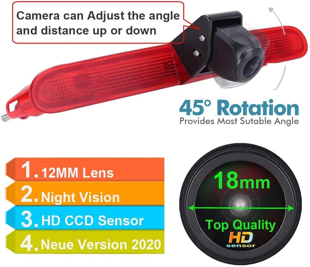 HD Reversing Brake Light Backup Rear View Camera Compatible with Toyota Proace Verso/Citroen Berlingo Van B9 Mk2 MK3 Furgon GFK GJK MF EC ER/Opel Combo/Limousine X19 K9/Peugeot Partner Tepee/Rifter
