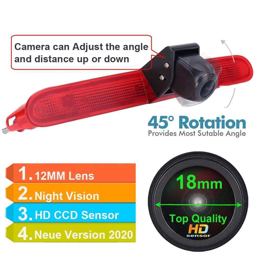 HD Luz de Freno Cámara de Marcha Atrás Visión Trasera Coche Puede Ajustar el ángulo Compatible con Toyota Proace Verso Kasten/Citroen Berlingo B9 Mk2 MK3/Opel Combo/X19 K9/Peugeot Partner Tepee/Rifter