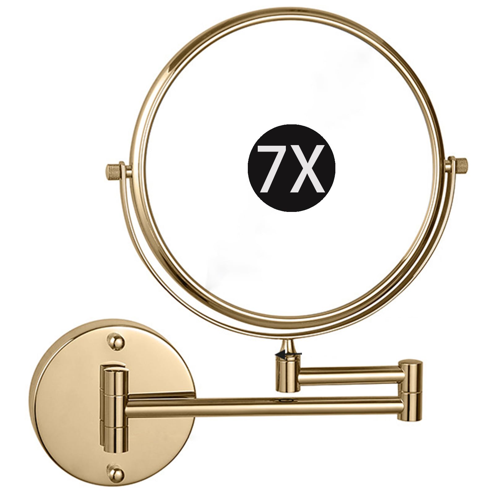 SXFSDOU 8" Wall Mounted Makeup Mirror with Magnification, Double Sided Magnifying Mirror, 360 Rotatable Adjustable Vanity for Bathroom,Gold,7X