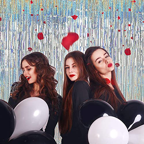 Image of 3 Pcs Sliver Laser Glitter Rain Curtain Foil Fringe Tinsel Backdrop 3.28ft x 6.56ft Gold Sparkle Metallic Foil Curtains for Photo Birthday Wedding Engagement Baby Shower Bachelorette Celebration Party