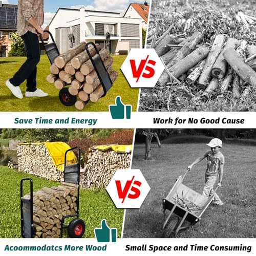 HIGOOD Firewood Log Cart Carrier with Wheels Outdoor Heavy Duty Wood Racks Storge Mover Rolling Dolly Hauler 1X2.1X3.6FT - Thumbnail 5