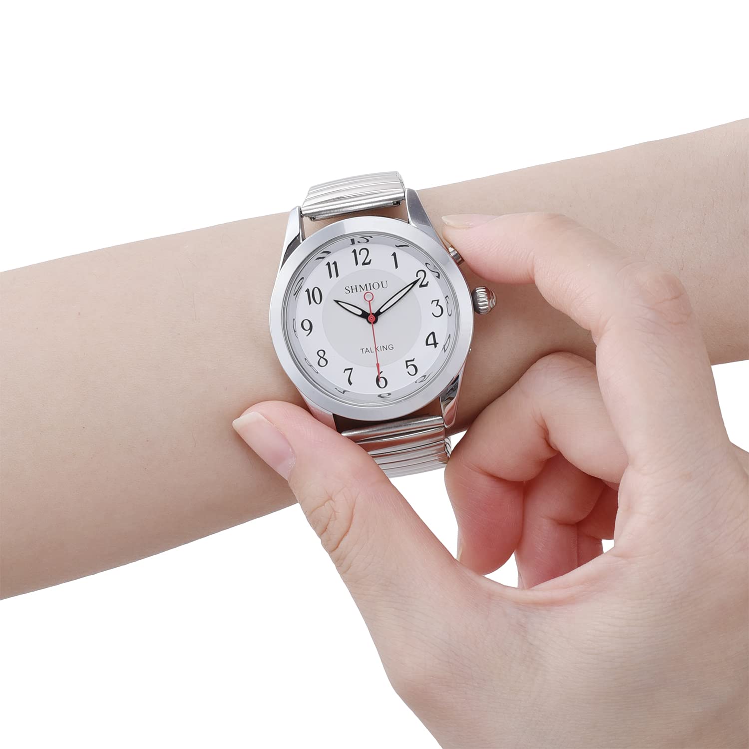 Orologio Parlante Italiano Dorato per Anziani Non Vedenti Ipovedenti, Malati di Alzheimer Forte Chiaro Audio annuncio della data dell'ora Con Cinturino Metallo XM-IT-220402