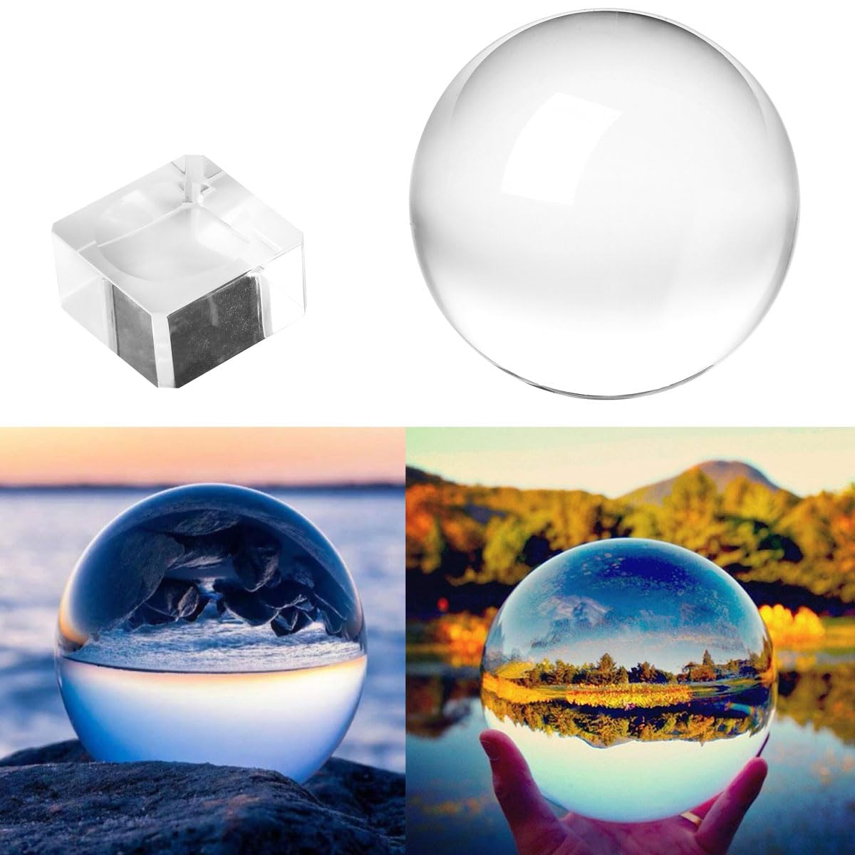Boule en verre pour photographie - 80 mm - Avec support - Mini boule de cristal - Pour photographie, décoration de la maison - Cadeaux