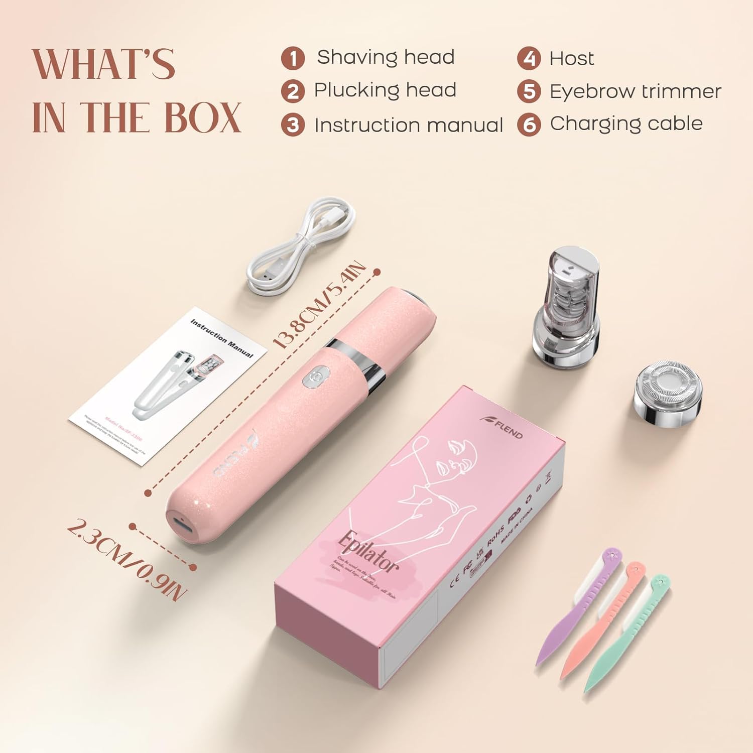 Epilatore elettrico 2 in 1 da donna, con luce LED, ricaricabile tramite USB, portatile, per viso, labbra, mento, gambe, braccia, bikini