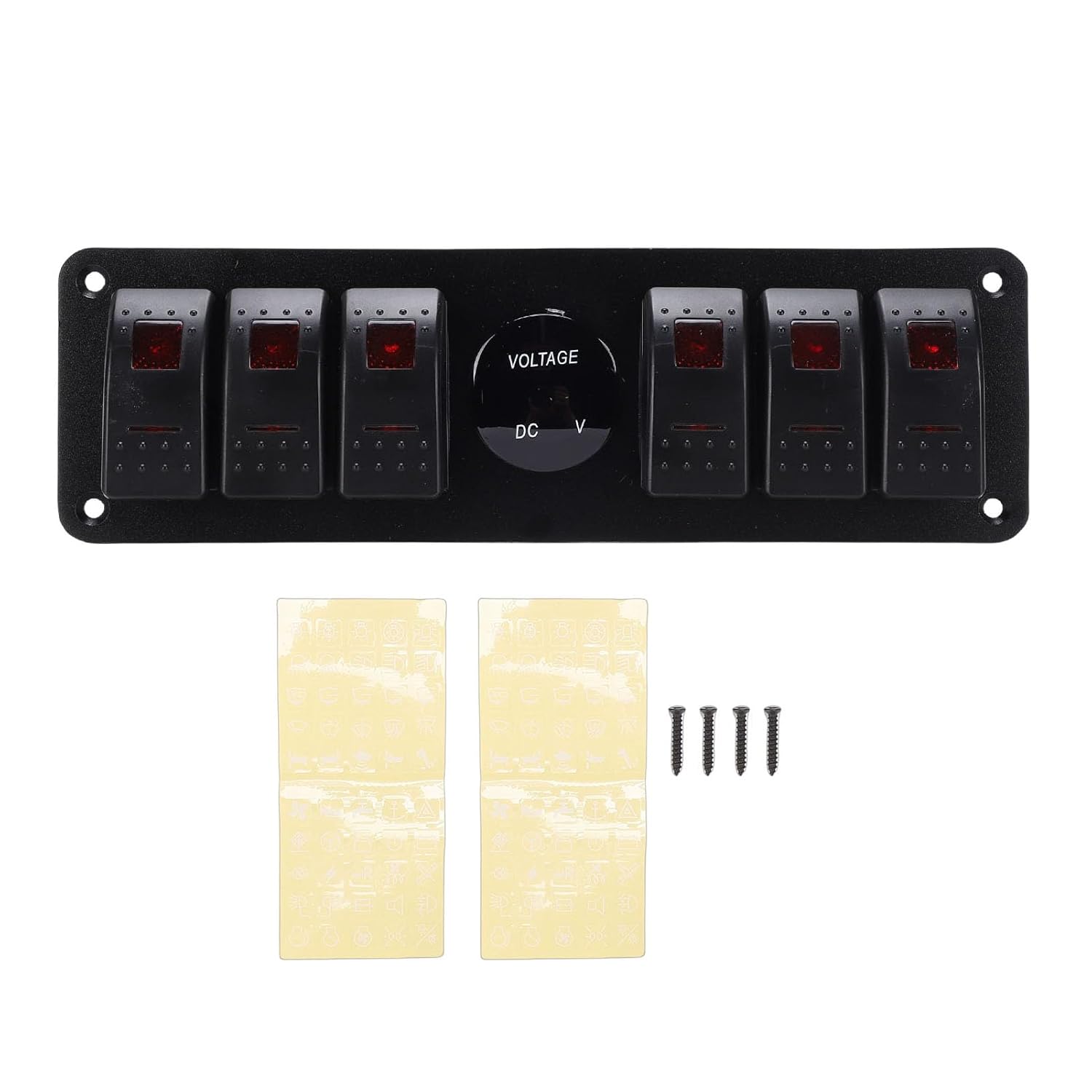 WALFRONT 6 Gang Marine Rocker Switch Panel Water Proof Pre Wired Boat Toggle Switch Panel with Voltmeter for Cars RVs Trucks