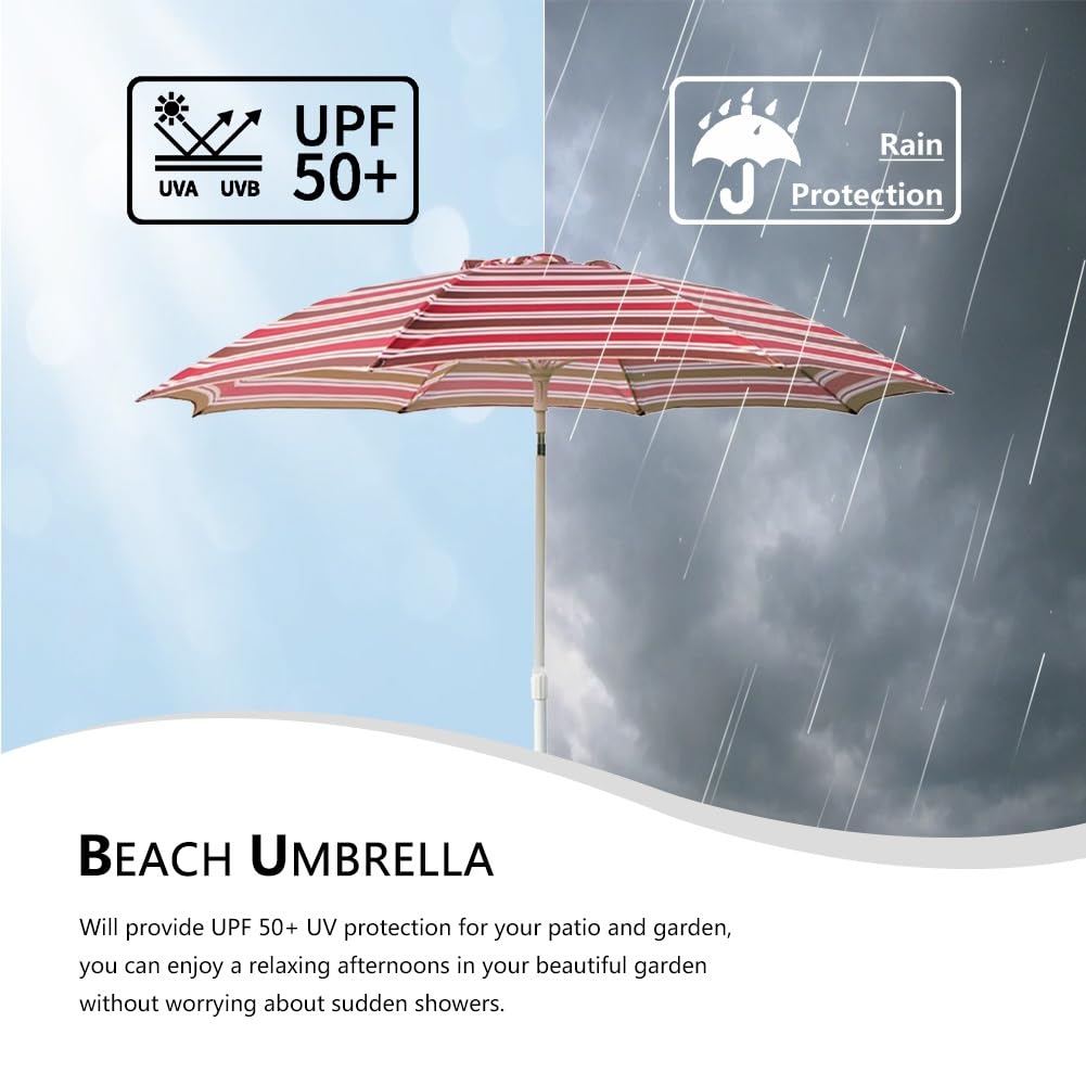 Parasol tarasowy 2,1 m, ochrona przed promieniowaniem UV, parasol z aluminiowym drążkiem i regulacją nachylenia, 8 żeber do ogrodu, na plażę i trawnik