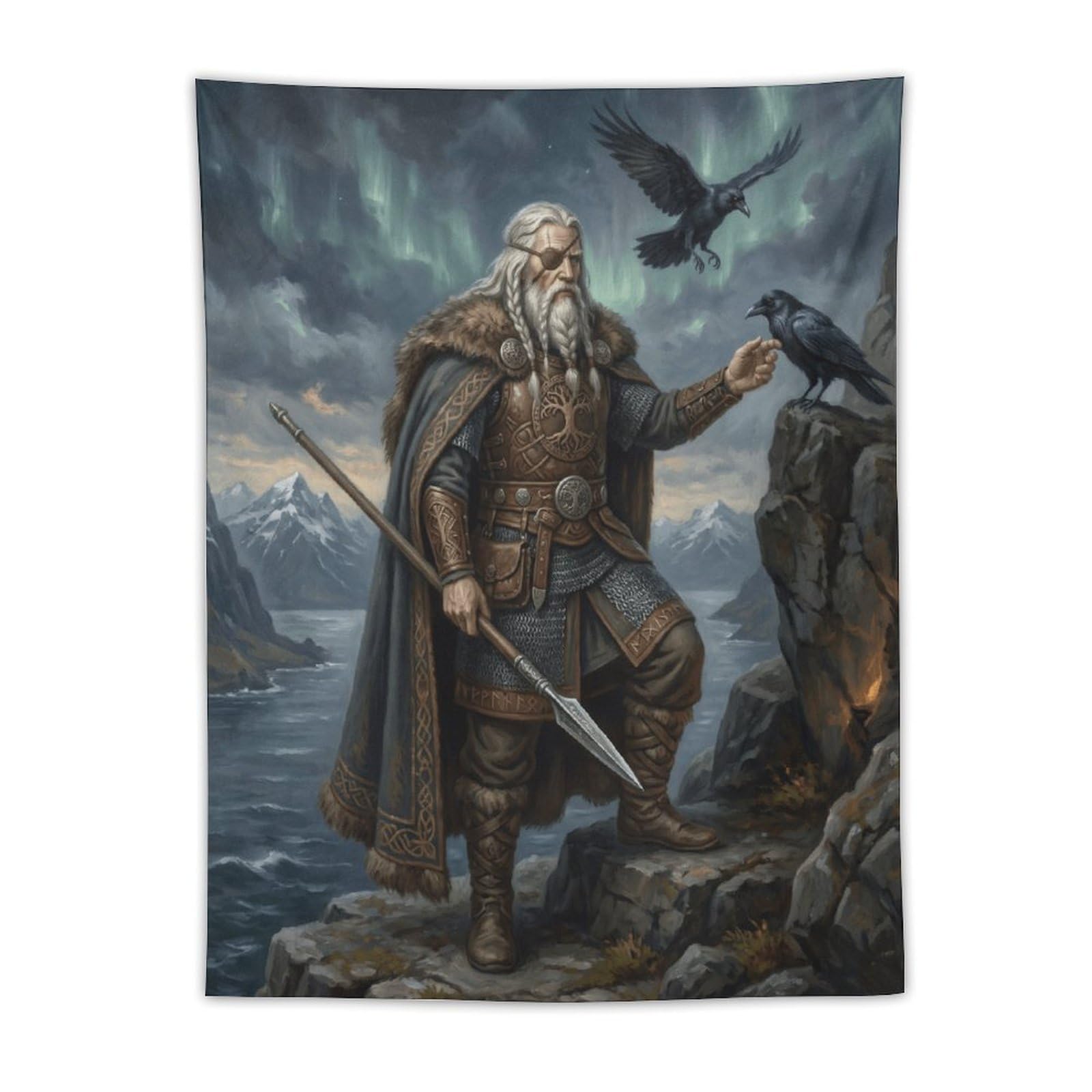 H3B8U2Y5 Norse Mythology Odin Wall Tapestry, Detailed Illustration Style