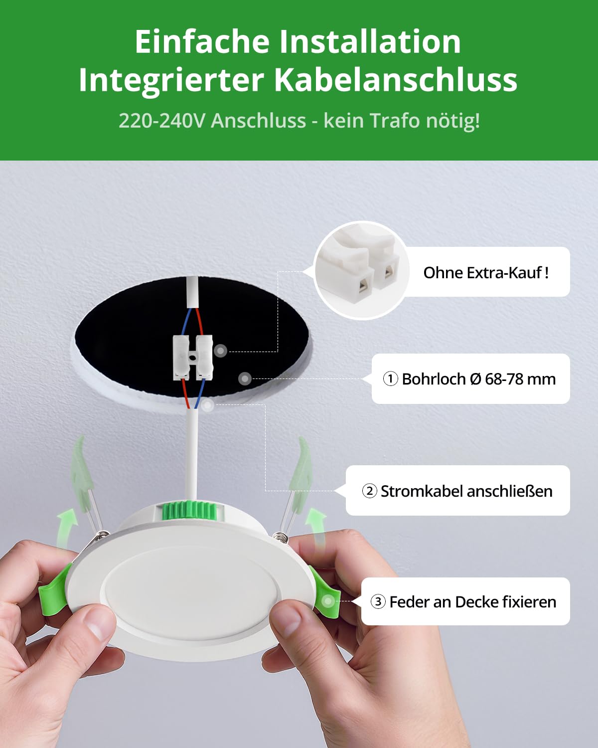 HOMEOW 20er Set LED Einbaustrahler 230V 5W 400LM IP44 Warmweiß Neutralweiß Kaltweiß 68-80mm Lochmaß