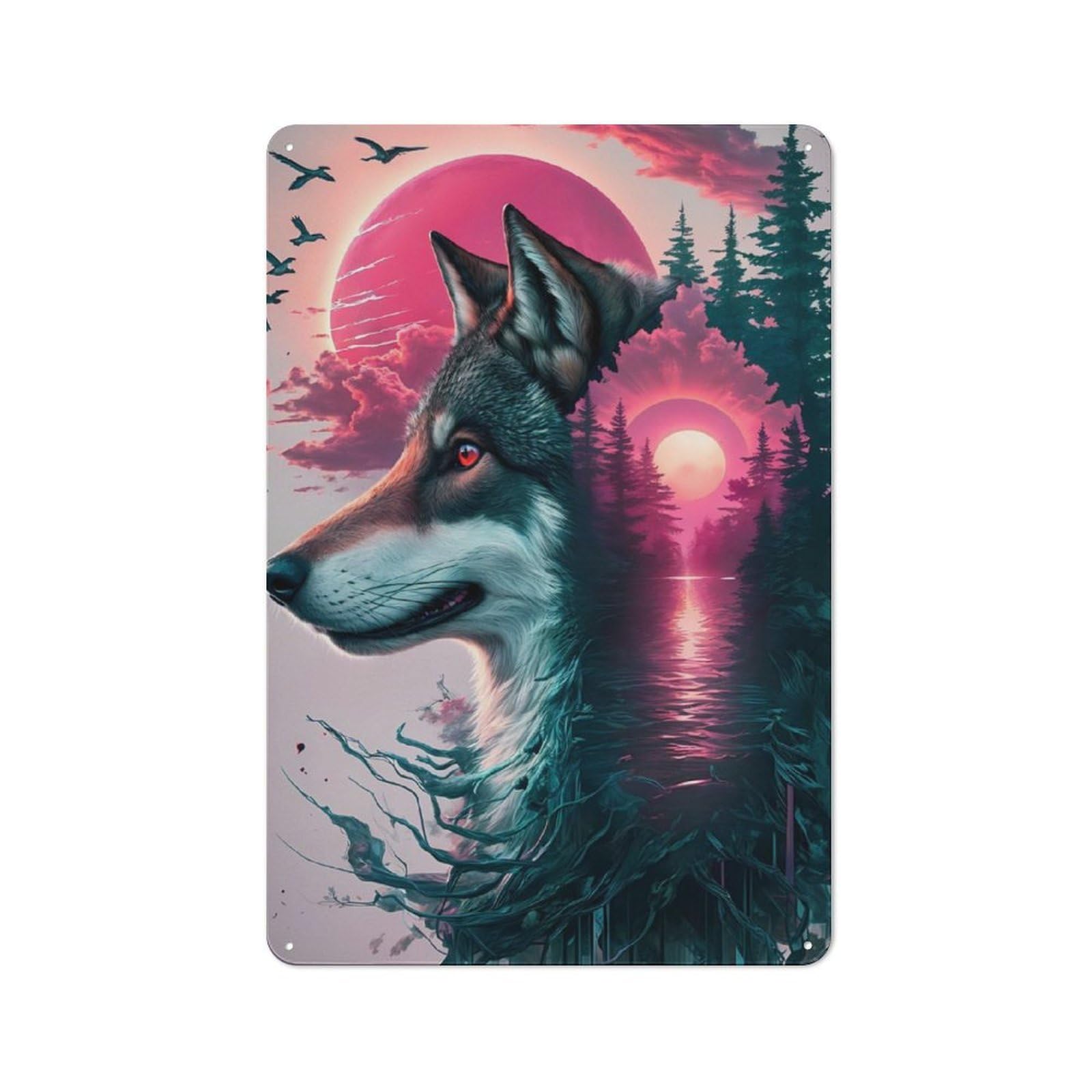 Junmoney Wolf Pink Splash For Garden Room Or Summerhouse, Retro Tin Sign 30X20cm, Suited To Wall Displays In Garden Rooms And Summerhouses