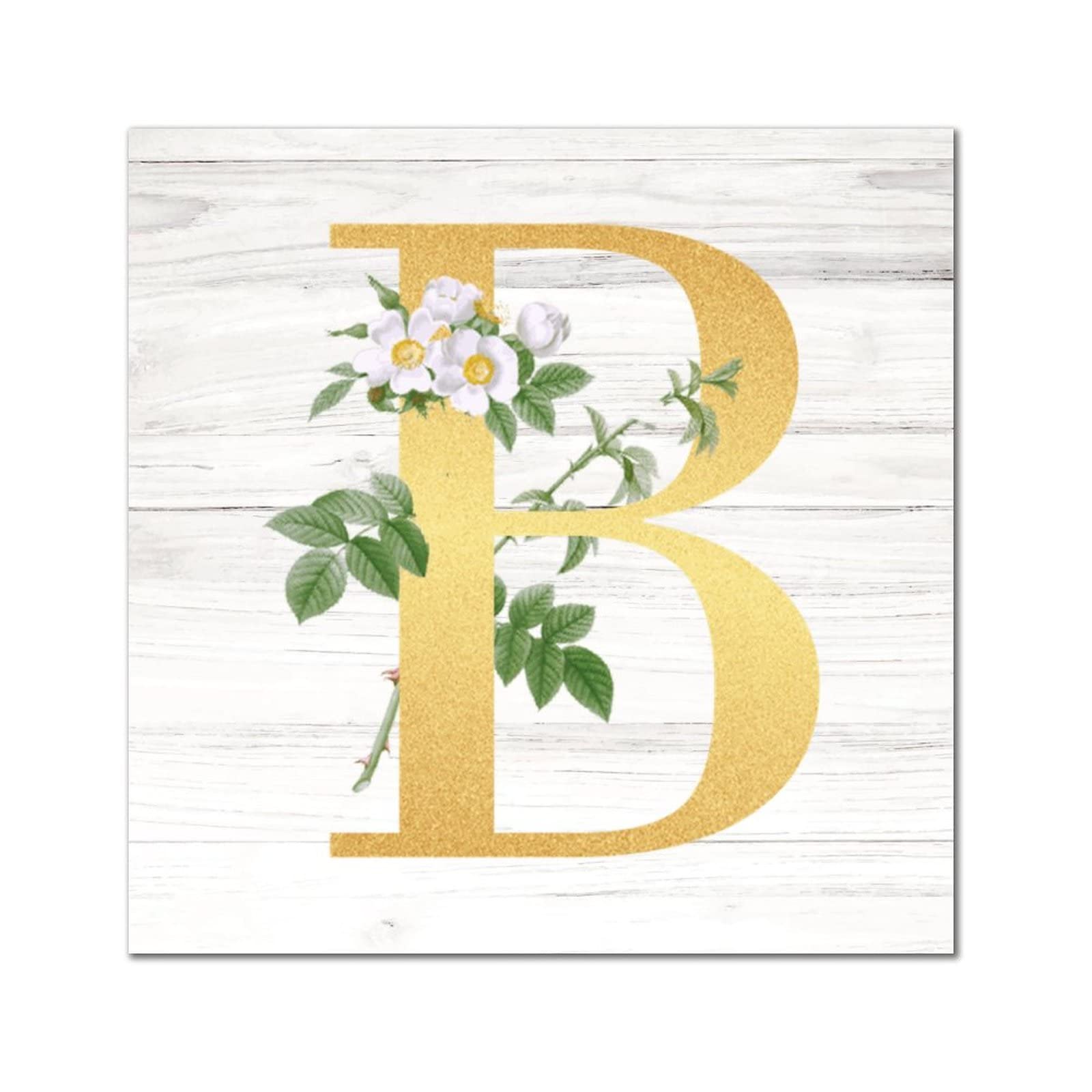 Monogramme lettre B en bois vintage doré 30 cm avec fleur de lys pour décoration murale chic