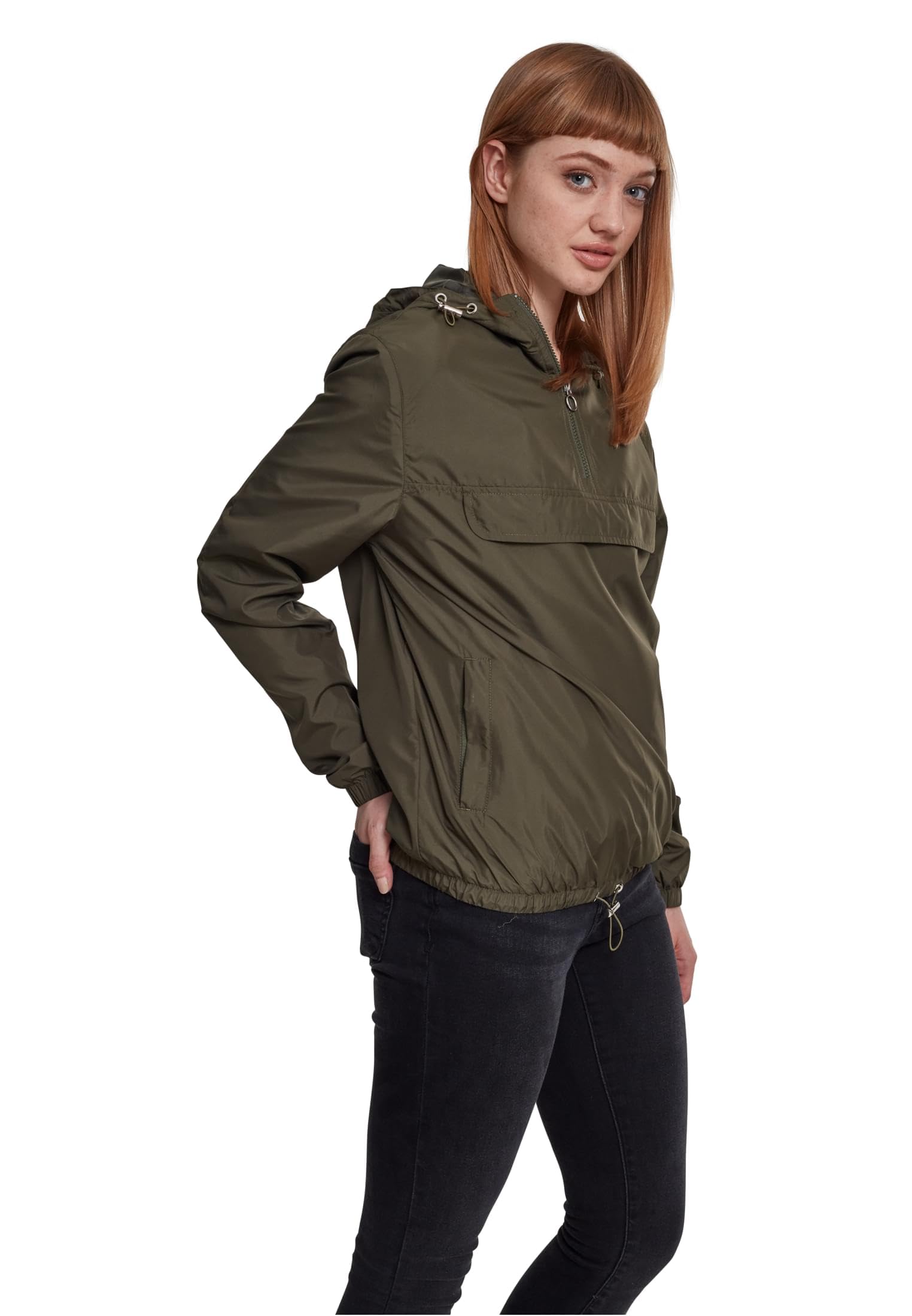 Urban Classics Damska wiatrówka z kapturem dla kobiet, damska kurtka Basic Pull Over Jacket dost?pna w ponad 10 wariantach kolorystycznych, rozmiary XS - 5XL, ciemnooliwkowy, M