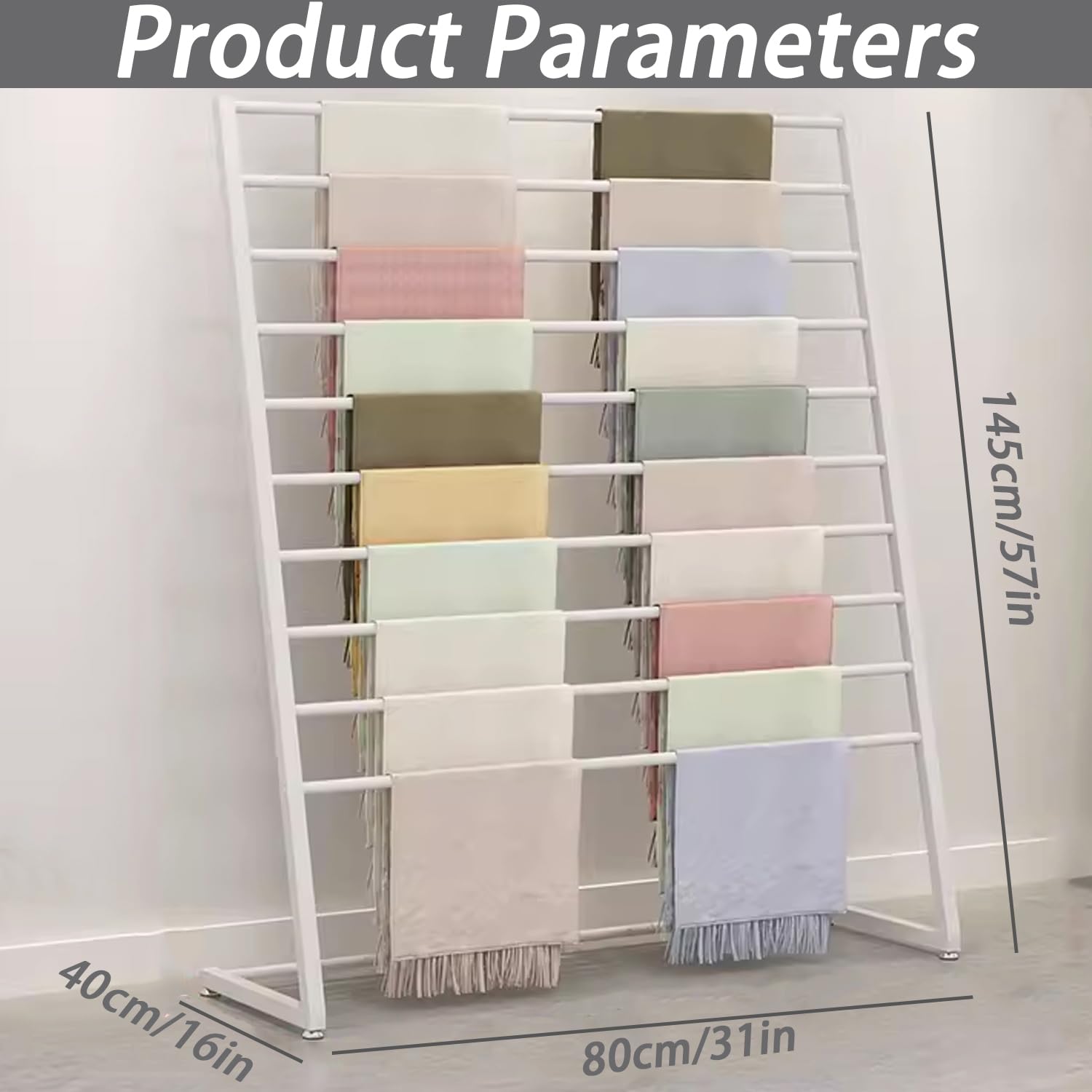 UWYTGF Scarf Display Stand,Floor-Standing Metal Holder,10 Tier Scarf Organizer,Modern Freestanding Coat Rack,Ribbon Holder,for Home Clothing Store