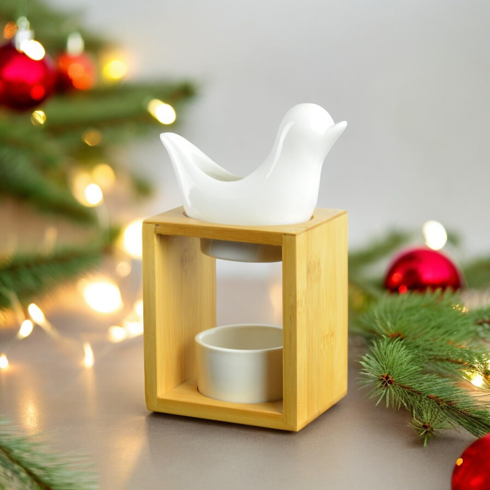 Palenie Birdy White Perfumy - Kromienny palnik woskowy - Dyfuzor olejków eterycznych i zapachów domowych - świecznik aromaterapia Drewniane i ceramiczne uchwyty na świece Wysokość: 13 cm - Zen'Aromat