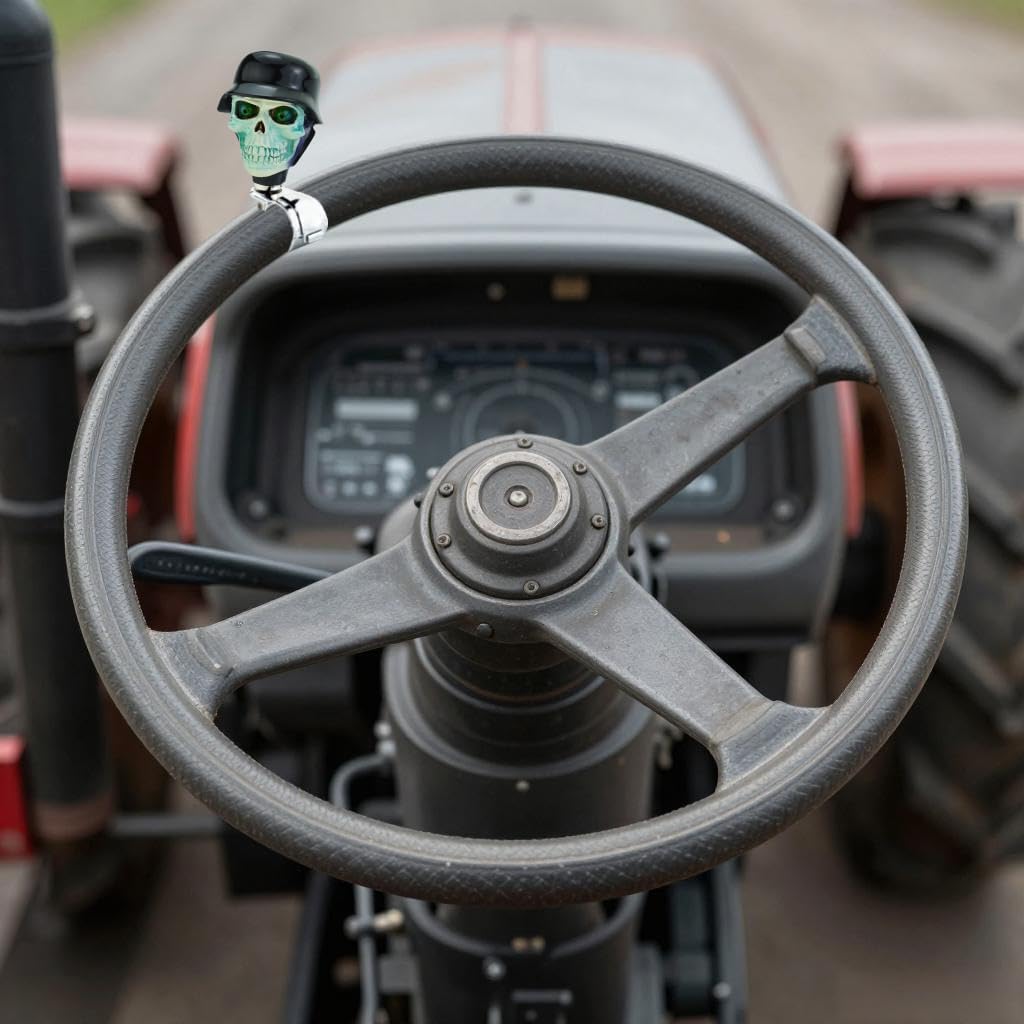 Lunsom Skull Soldier Wheel Control Power Grip Green Eyes Steering Spinner Driving Handle Booster Suicide Knob Turning Aid Helper Fit for Tractors, Forklifts, Lawn Mowers (Black)