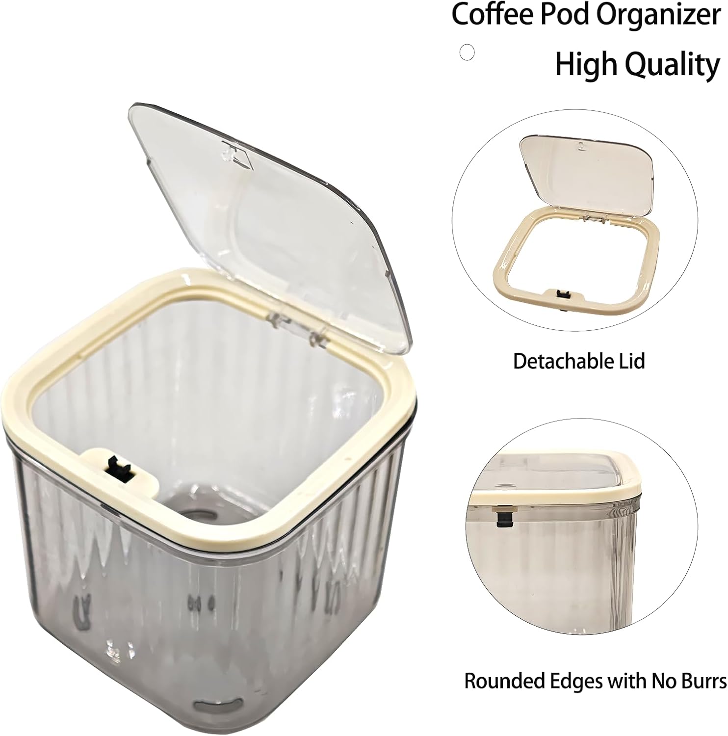 Clear Coffee Pod Organizer with Lid - Suitable K-Cup, Keurig & Nespresso Pods, Countertop Coffee Station Organizer (Grey)