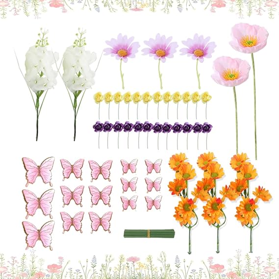 Wildflowers Cake Topper Flower Bloom Cake Decor with Butterfly for Spring Caek Baby in Bloom Baby Shower Birthday