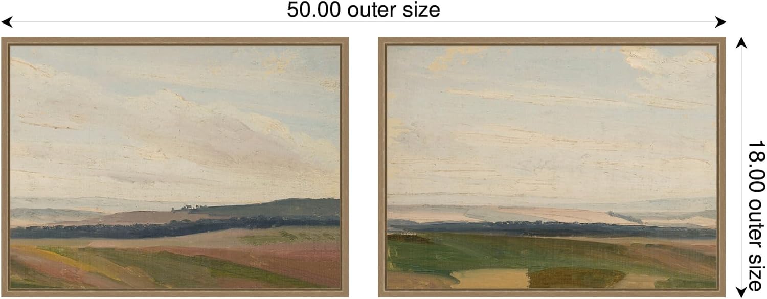 Kate and Laurel Lowland Landscape Sketch Chrystian Breslauer 2 Piece Framed Canvas Wall Art Set by Nostalgia Prints, Sylvie Dark Gold Modern Contemporary, Landscape Art for Wall Decor