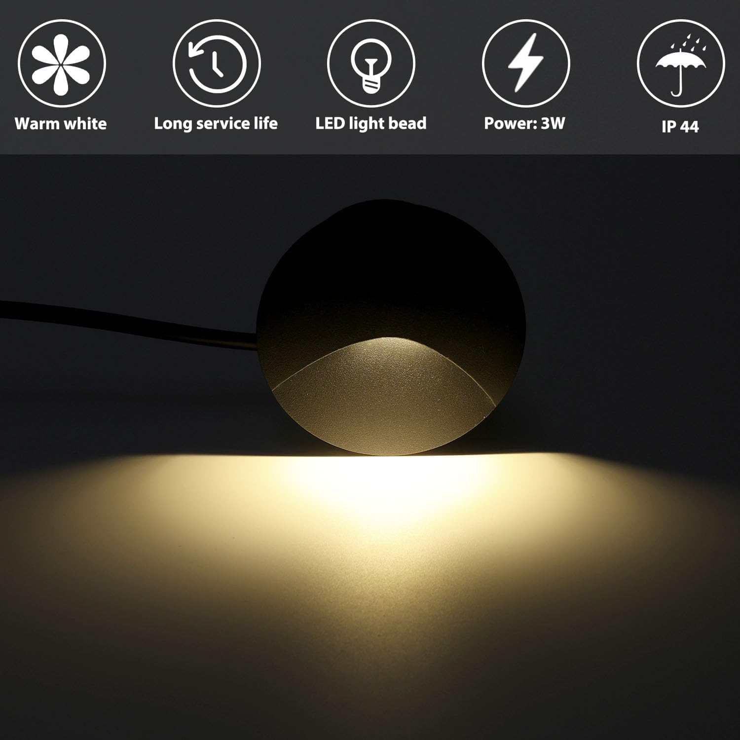 Treppenbeleuchtung Treppenlicht rund,3W warmweiß 3000K IP44 LED Wandleuchte Wandbeleuchtung treppe Stufenbeleuchtung innen mit Unterputzdose Aluminium wasserdicht, 230V, 4 Stücke