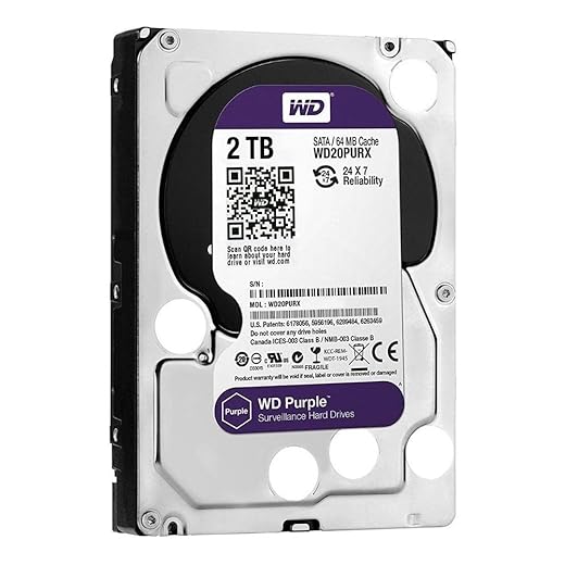 WD Purple 2TB Surveillance Hard Drive - 5400 RPM Class, SATA 6 Gb/s, 64 MB Cache, 3.5" - WD20PURZ