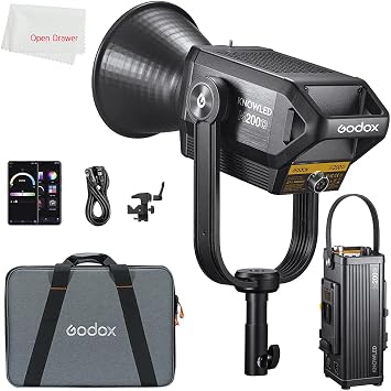 Godox M200D LED Video Light, KNOWLED Vdier Light, MAX 230W 5600K 100000LUX CRI 96+ TLCI 97+, Built-in 12 FX Effects for Film, Portrait, Wedding, Outdoor Shooting, YouTube Videos