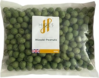 Hides Fine Foods - Wasabi Peanuts 500g - Suitable for Vegetarians - GMO Free - Snacking - Coated Peanuts with Wasabi Flavour - Bar Snack - Perfect for Parties