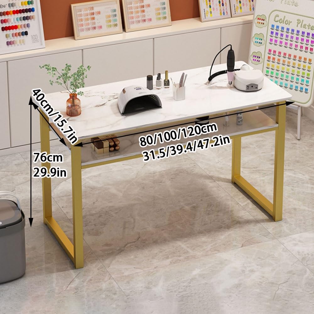 Scrivania portatile per manicure professionale in marmo spaziosa postazione di lavoro per salone e spa, per casa e ufficio (80 cm), ideale per tecnici delle unghie