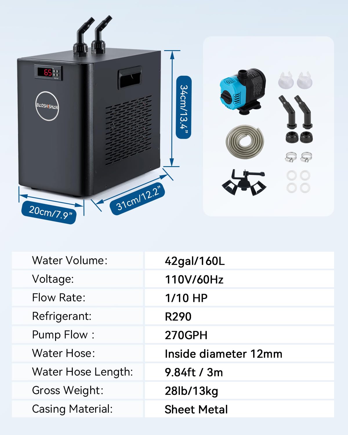 BAOSHISHAN 1/10 HP Aquarium Chiller 42 Gal Fish Tank Water Chiller 110V — Amazon image 8
