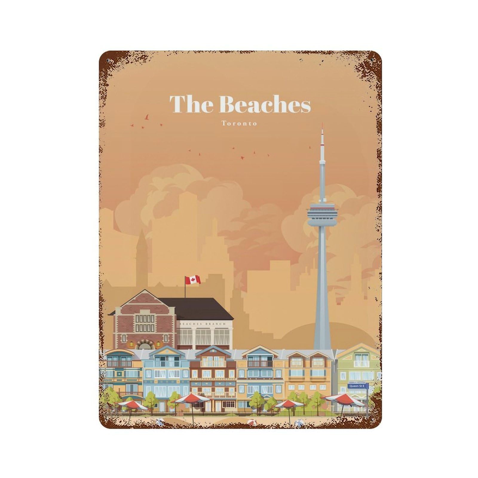 The Beaches in Toronto Rusty Metal Tin Sign 15.7"x11.8", Ideal for Patio, Garden Room And Bar Decor