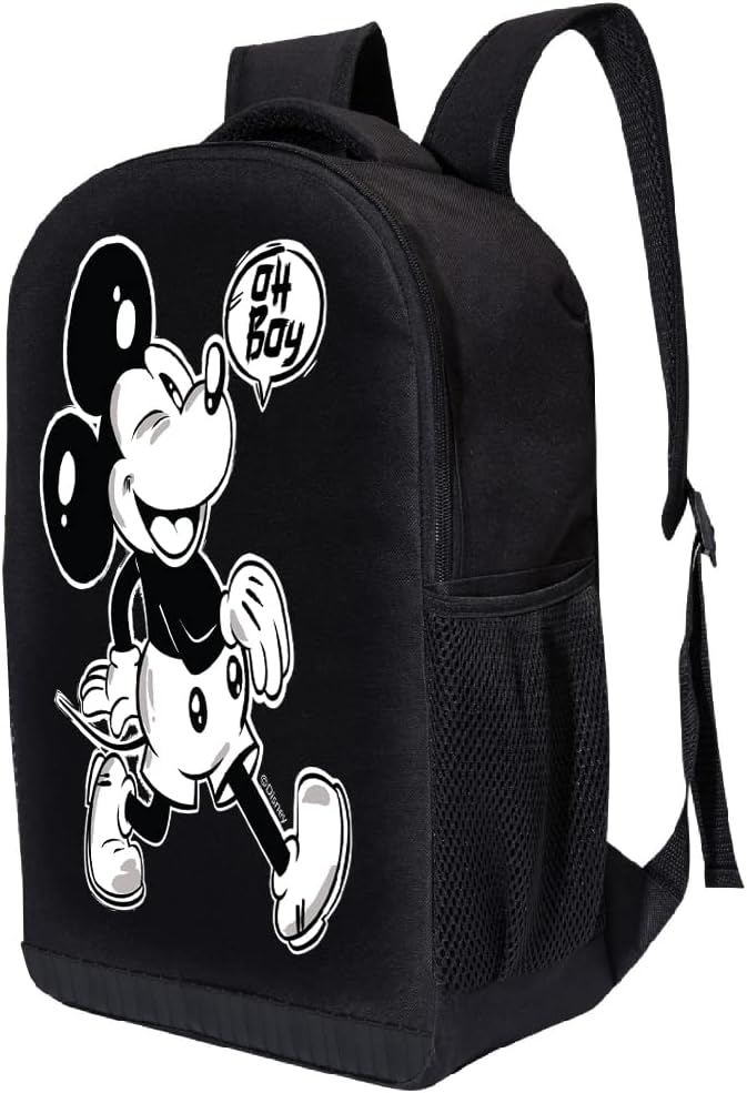 Disney Mickey Mouse Black Backpack for Kids and Adults - 17 Inch Air Mesh Padded Knapsack for School and Travel (Black-White)