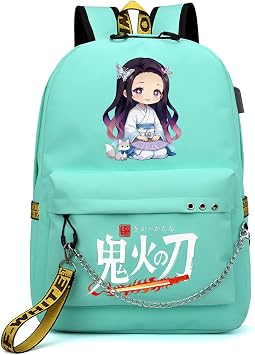 ZJYJING Anime Backpack for School Laptop Backpack with USB Port, Casual Travel Casual Daypack for Teens Girls Green-T