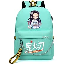 ZJYJING Anime Backpack for School Laptop Backpack with USB Port, Casual Travel Casual Daypack for Teens Girls Green-T