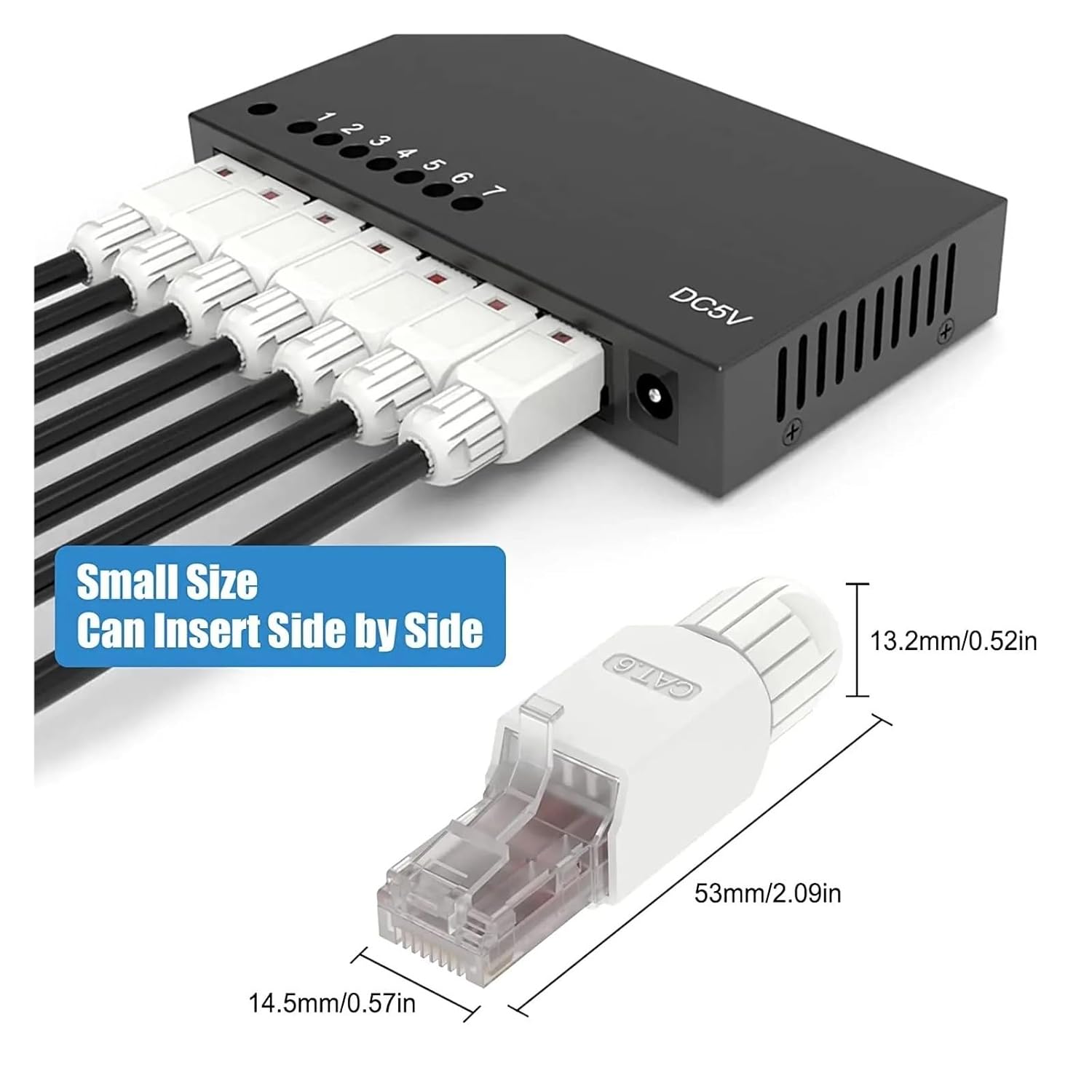 1PCS RJ45 Connector, CAT6A CAT5E CAT6 Field Termination(Cat5e - Black)